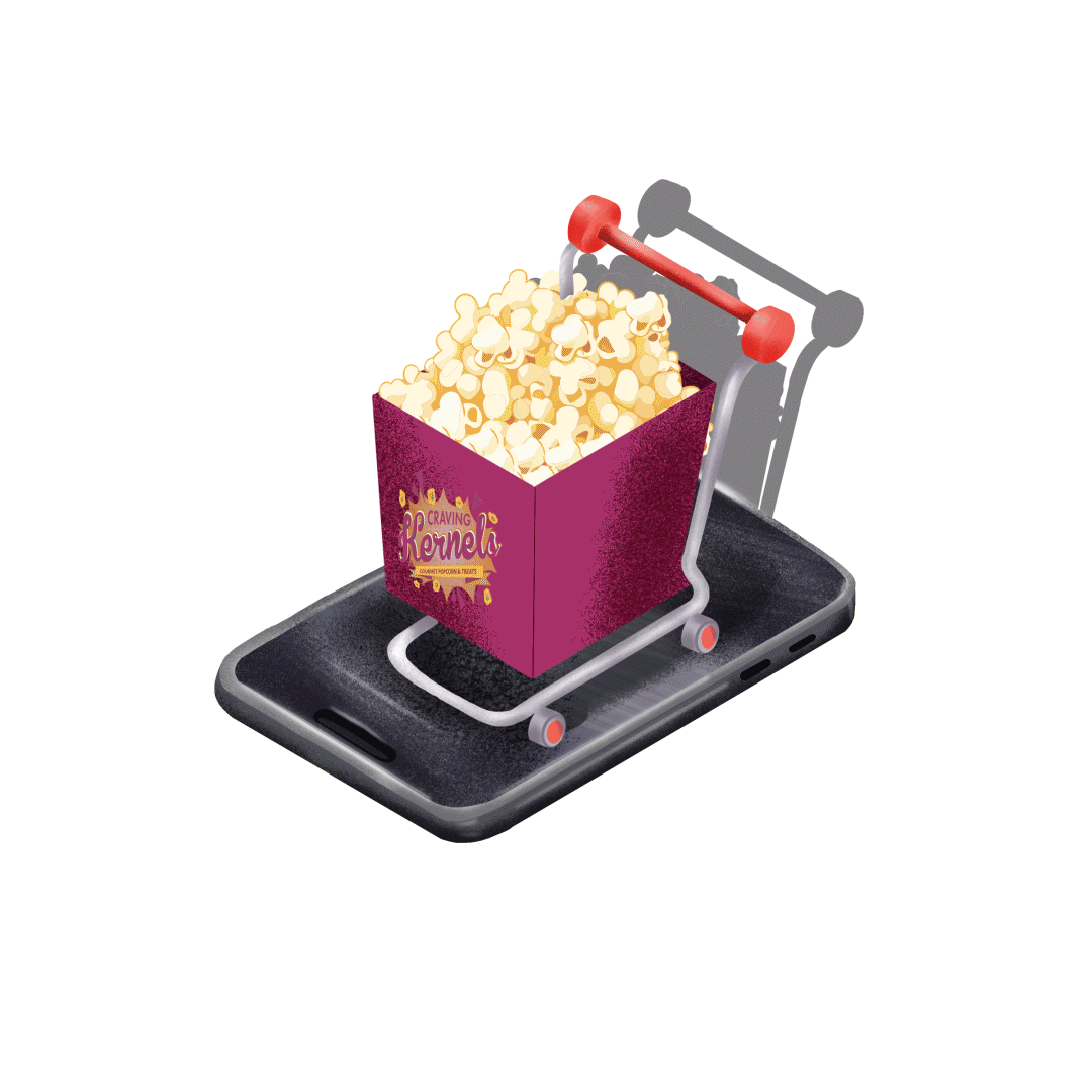 Craving Kernels animated popcorn cart