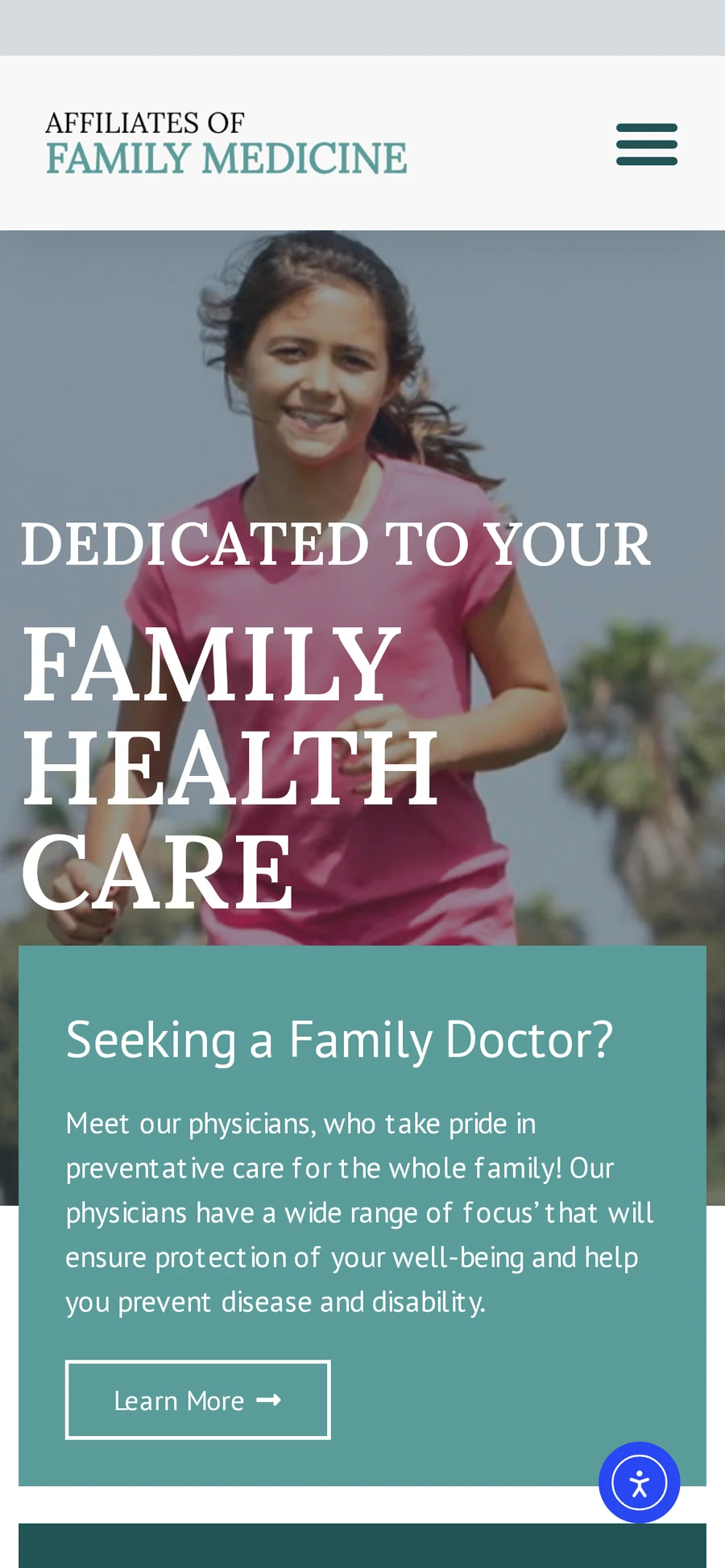 Old Affiliates of Family Medicine homepage on mobile