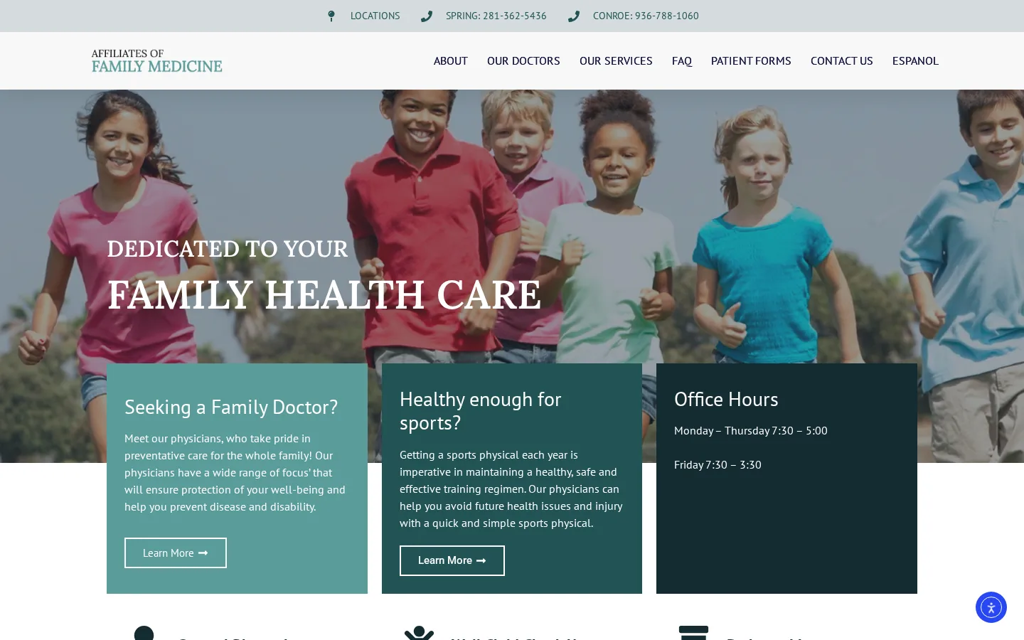 Old Affiliates of Family Medicine homepage on desktop