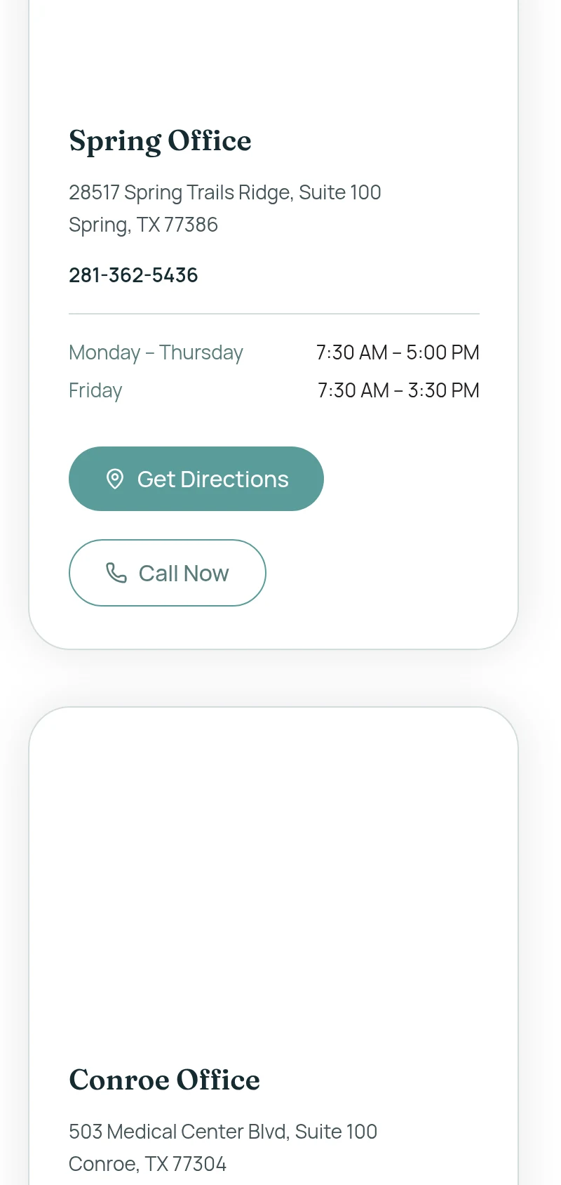 Affiliates of Family Medicine office cards with directions and call buttons on a phone