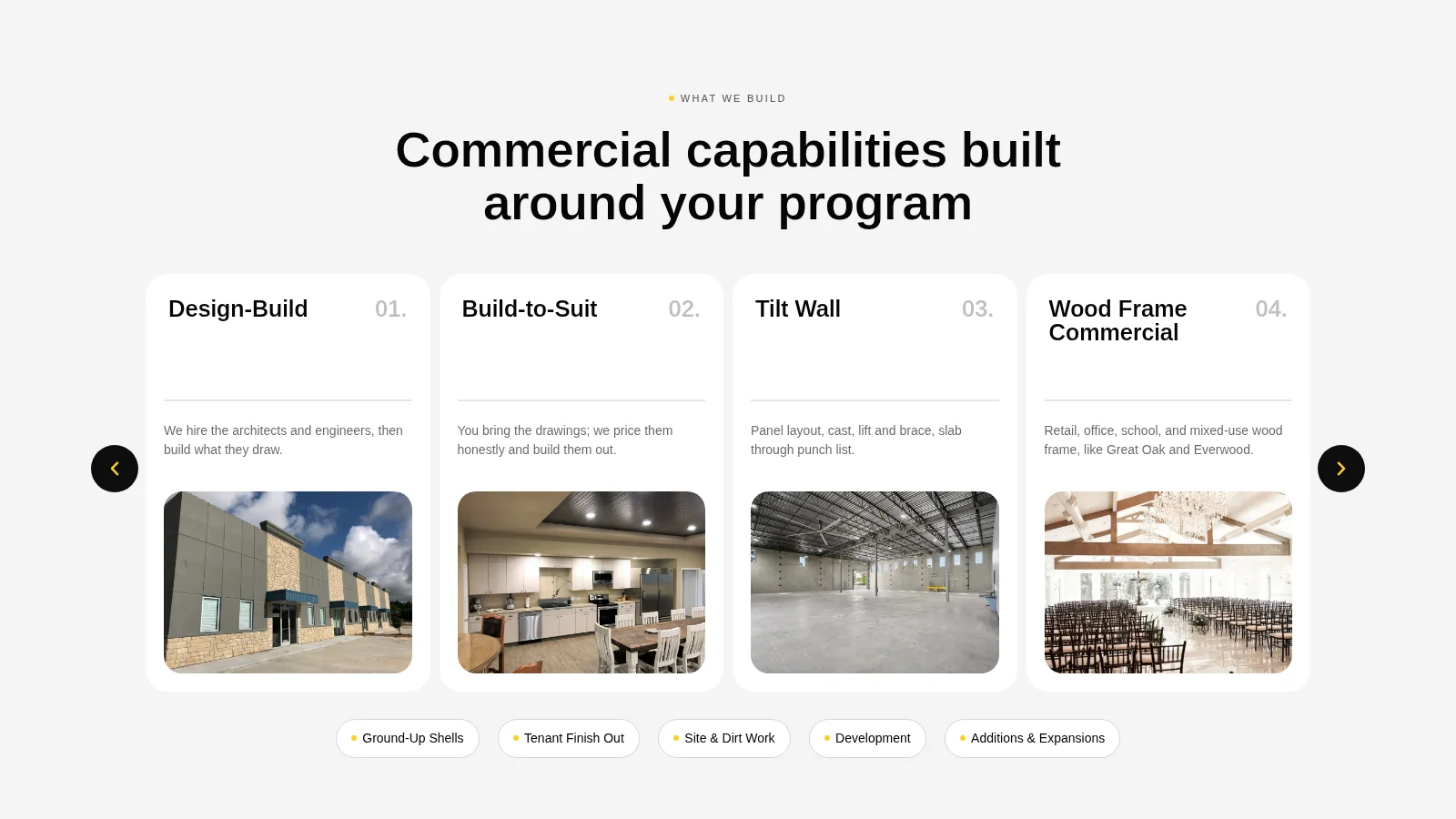 Commercial capabilities services carousel