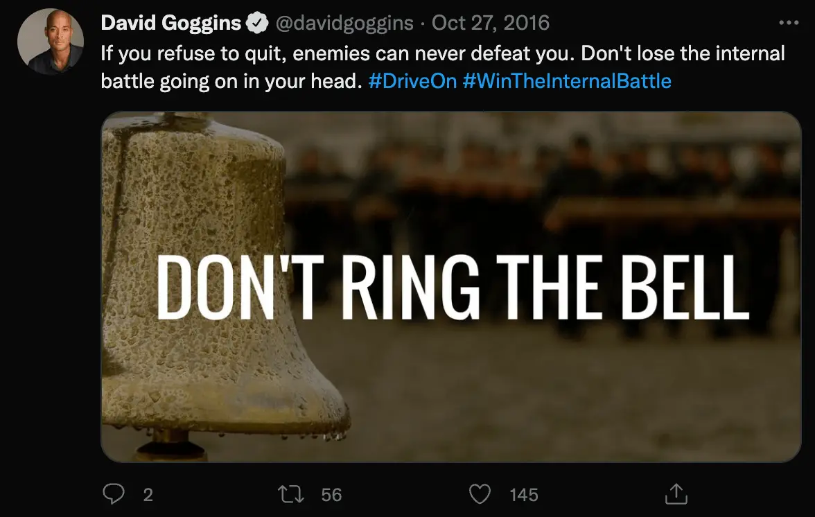 David Goggins early tweet — Don't Ring the Bell — Oct 2016