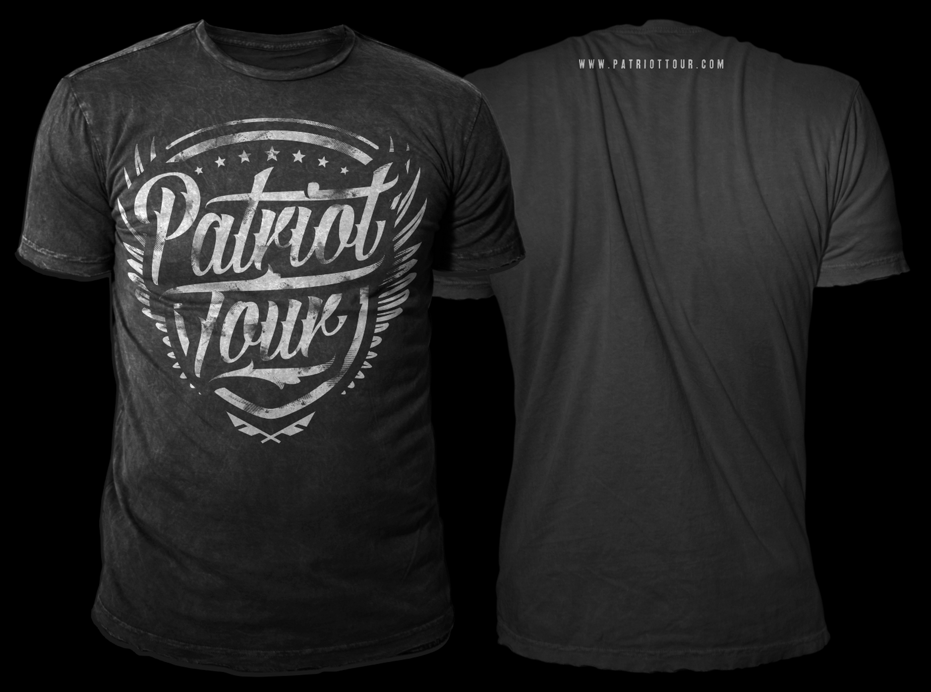 Patriot Tour typographic t-shirt design — front and back — by Beefy Marketing