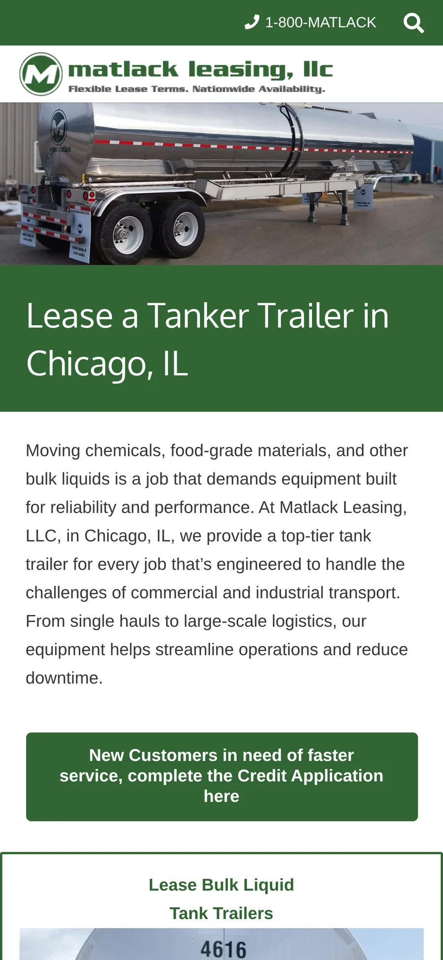 Old Matlack Leasing homepage on mobile