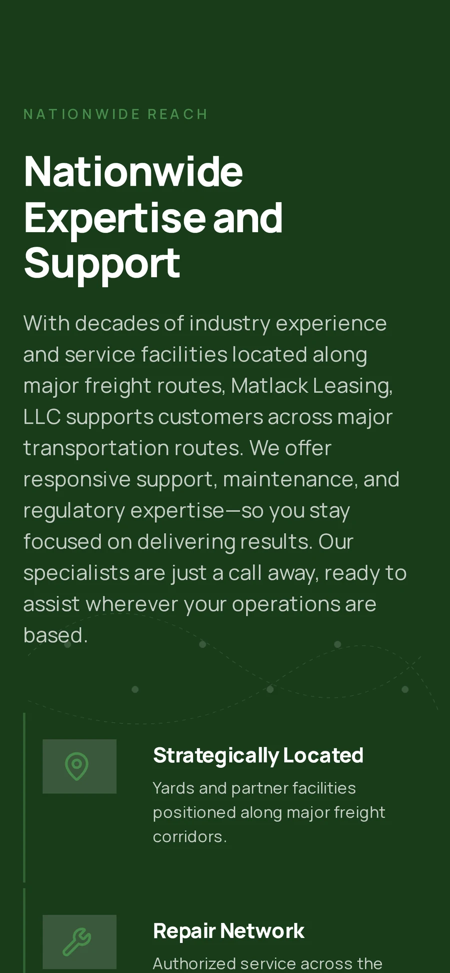 Matlack Leasing nationwide expertise section on a phone