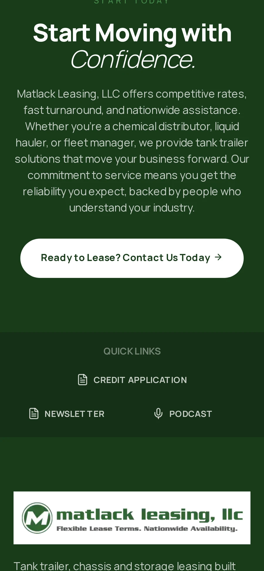 Matlack Leasing contact call to action and footer on a phone