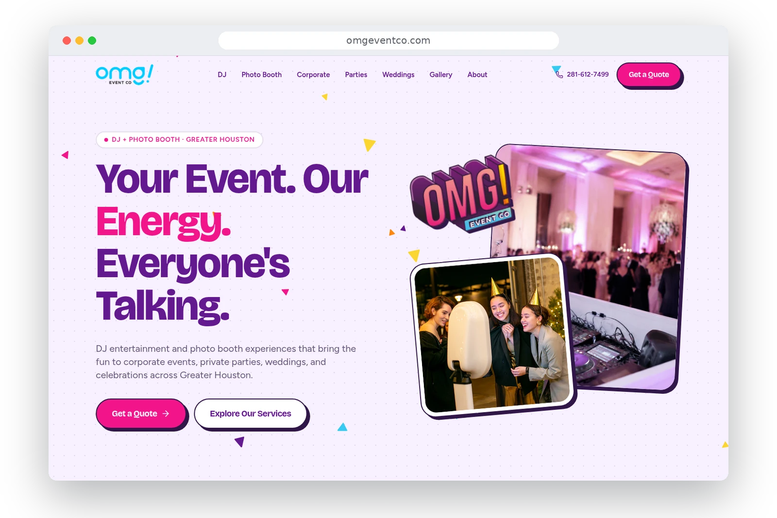 OMG! Event Co. homepage in a browser window