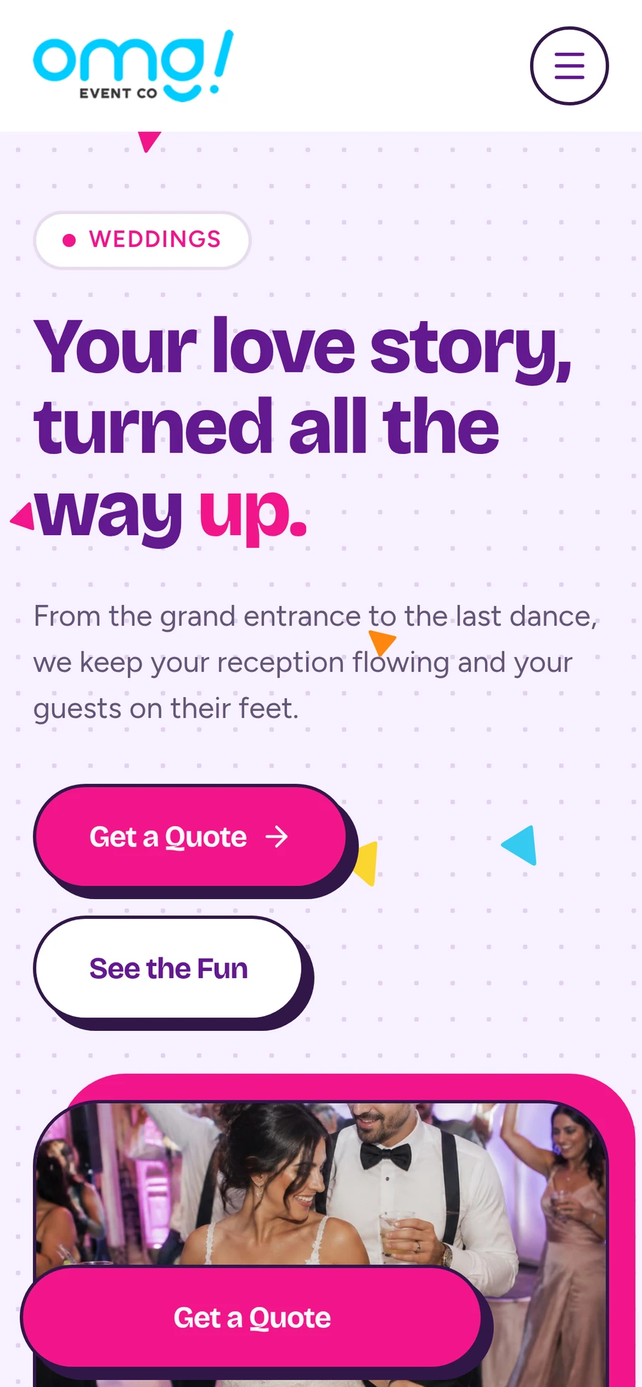 OMG! Event Co. weddings page on a phone