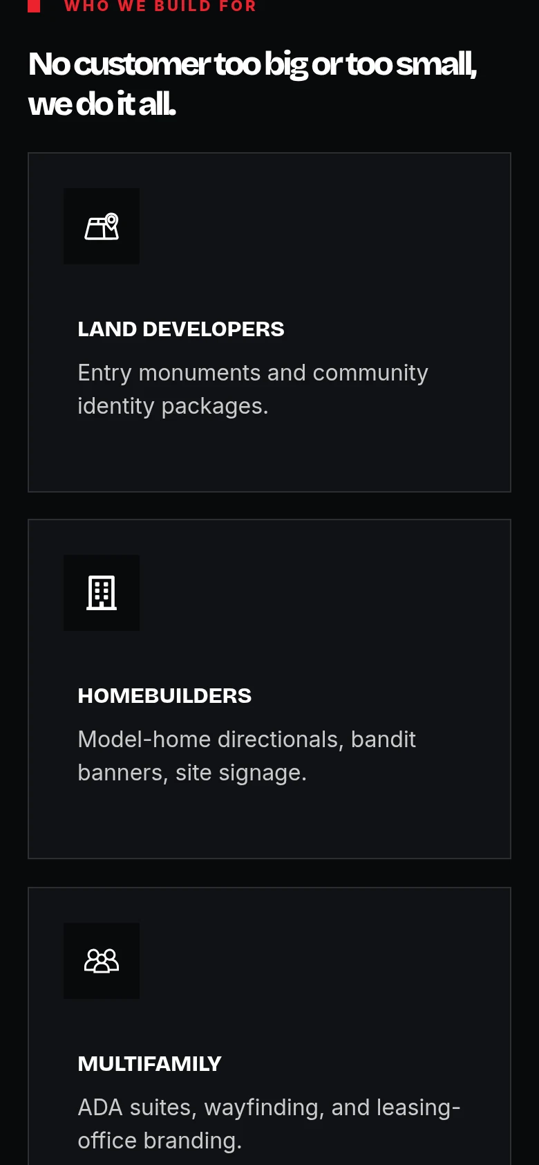 Signtex Outdoor customer types section on a phone