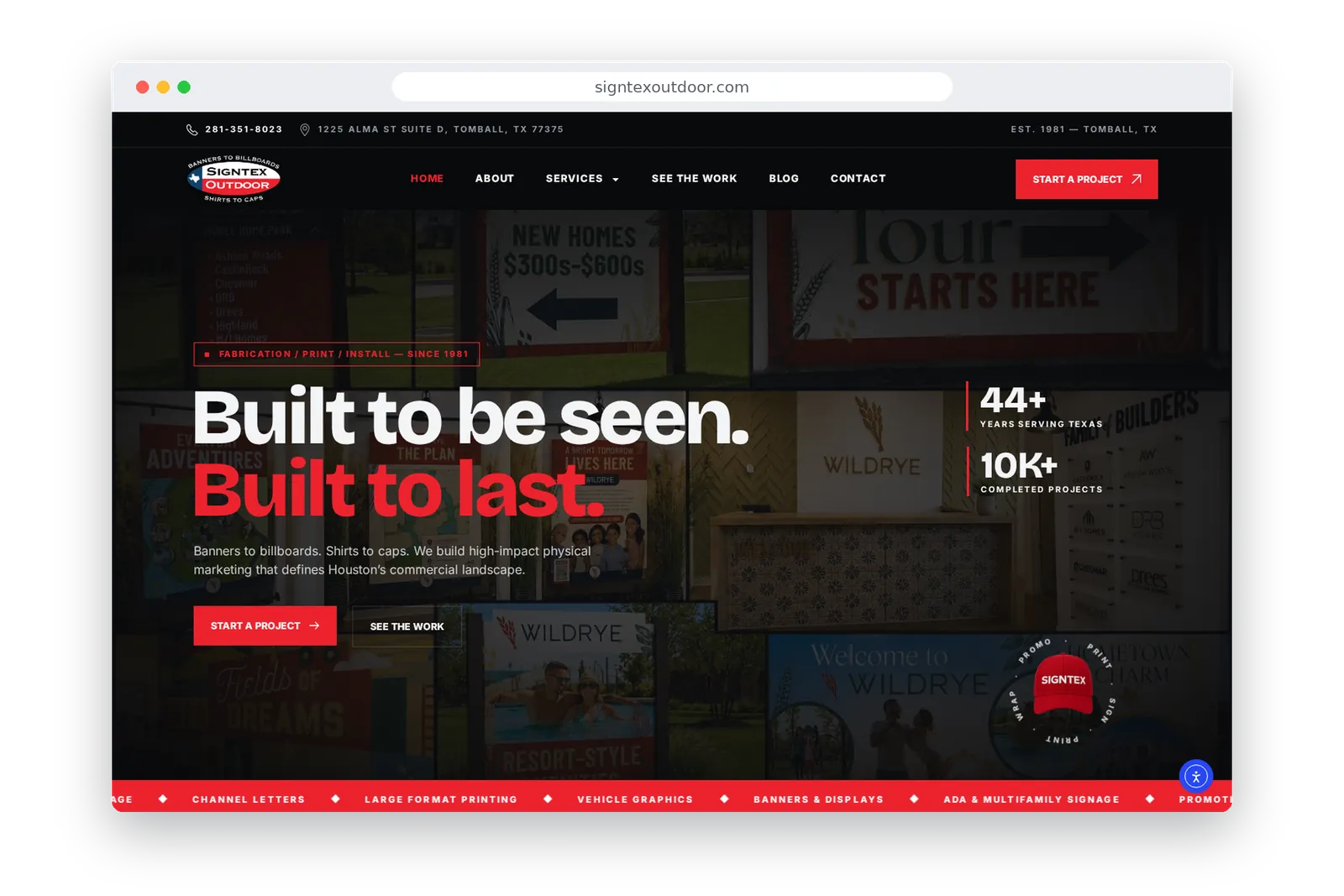 Signtex Outdoor homepage in a browser window